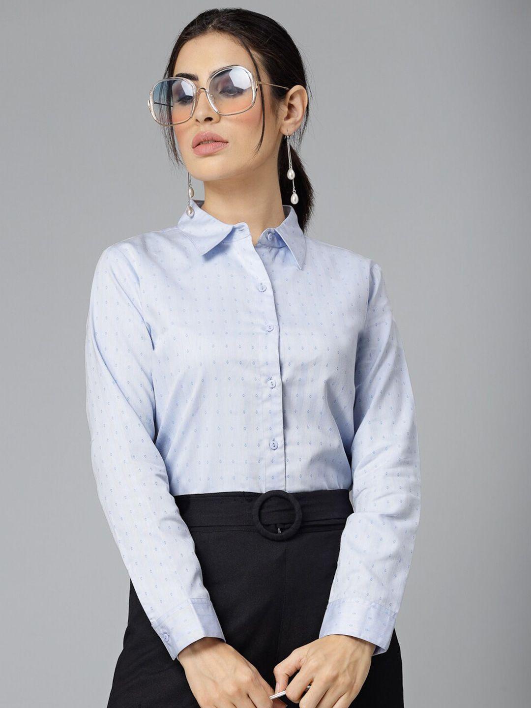 style quotient blue smart micro ditsy printed spread collar formal shirt