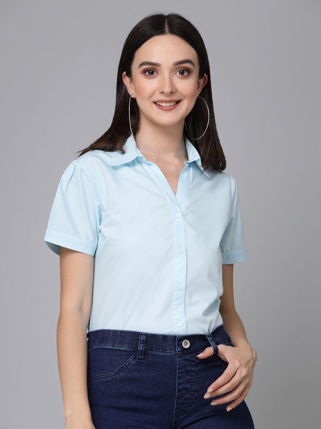 style quotient blue smart opaque cotton casual shirt