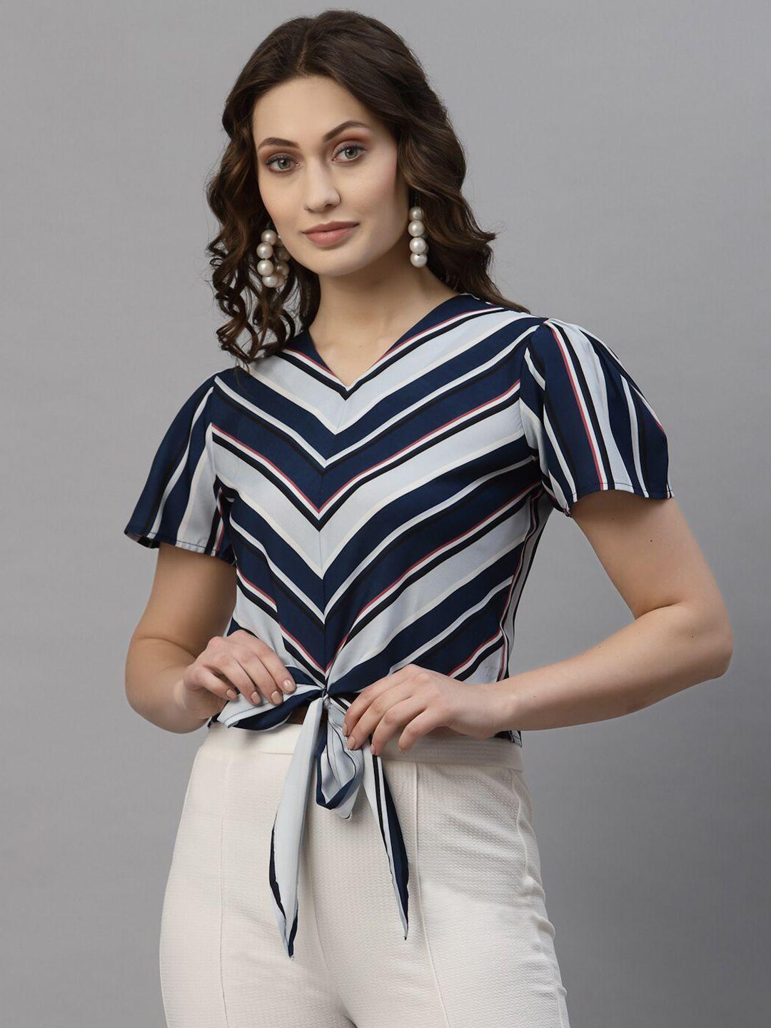 style quotient blue striped crepe crop top