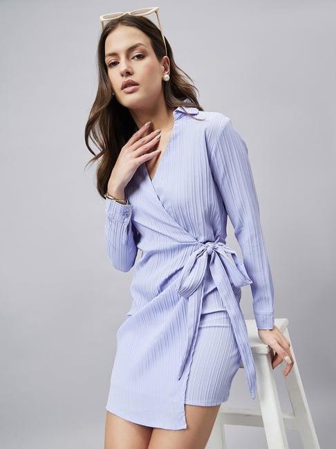 style quotient blue striped wrap dress