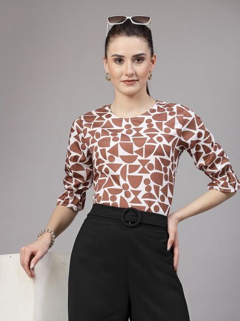 style quotient brown & white printed top