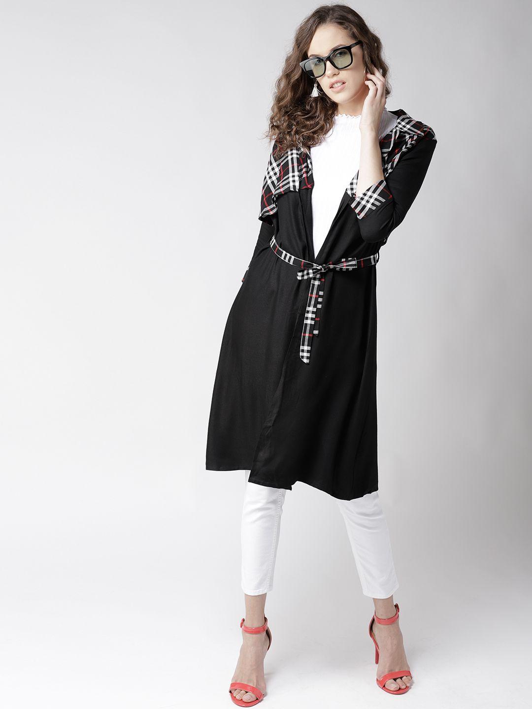 style quotient by noi black & white solid layered open front longline shrug