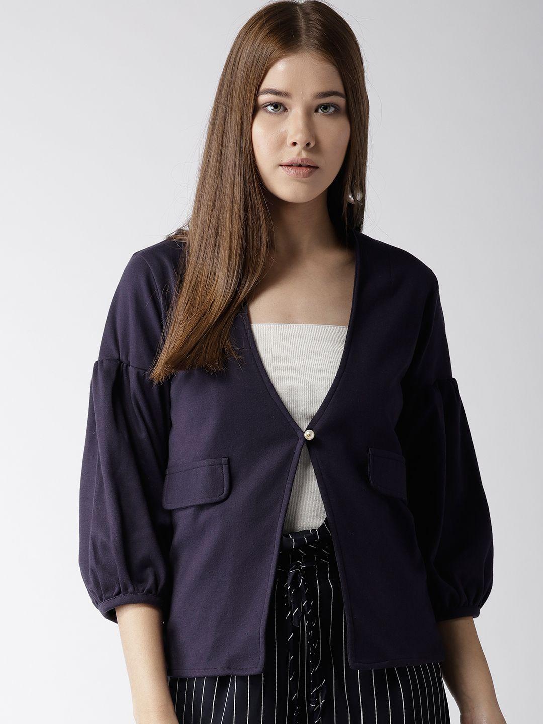 style quotient by noi navy solid button shrug