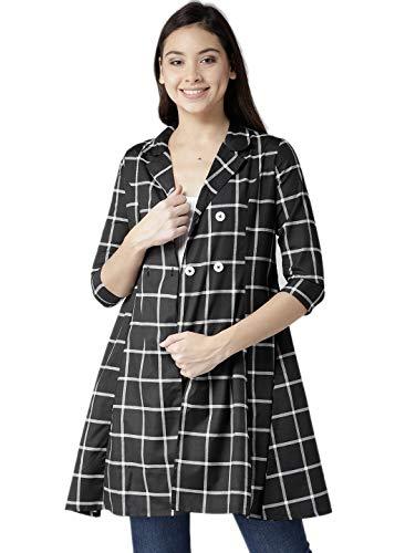 style quotient by noi women black checked longline tailored jacket-s-black