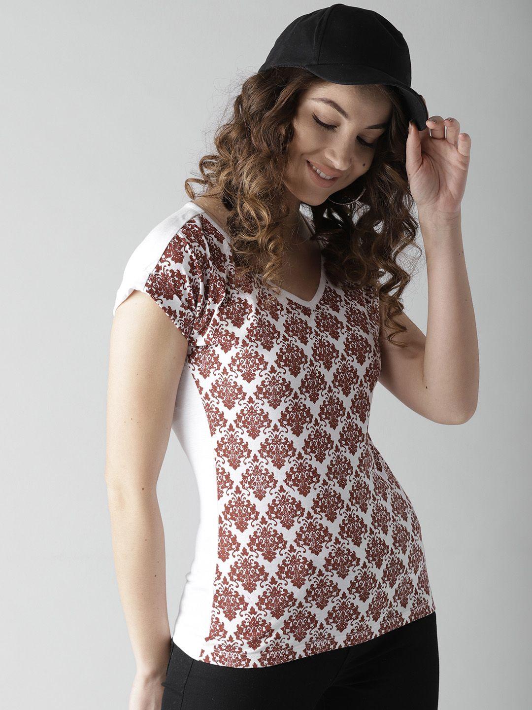 style quotient by noi women white & brown printed regular top