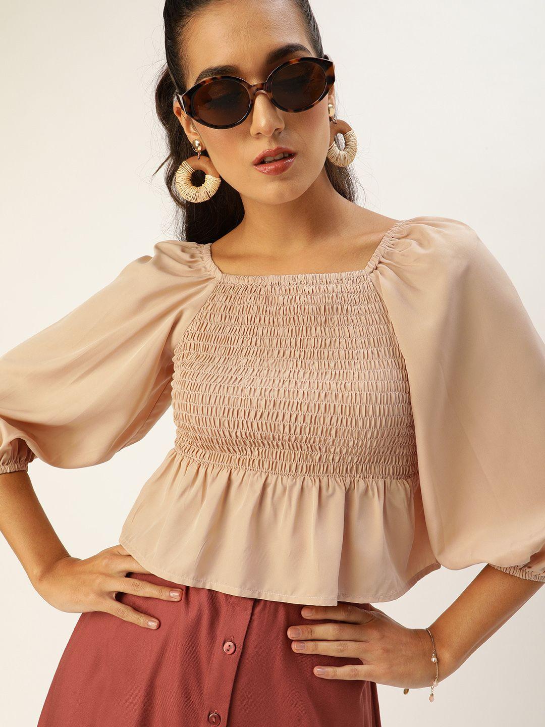 style quotient classic nude solid smocked crop top