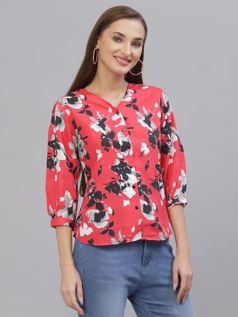 style quotient coral floral print top