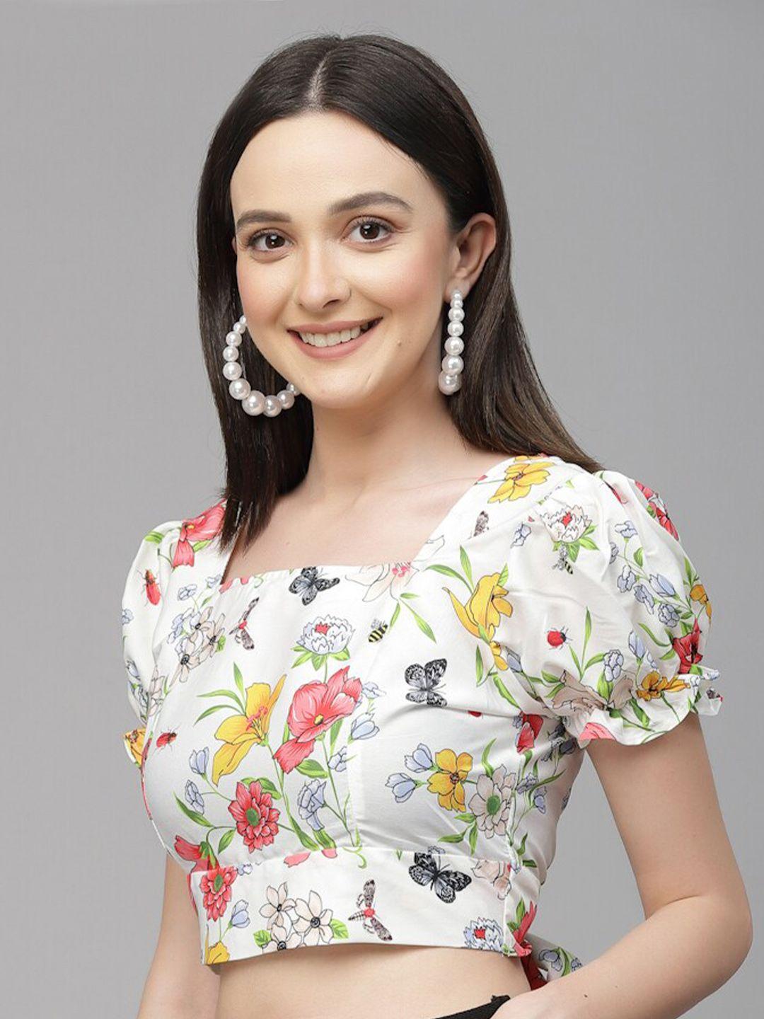 style quotient floral printed puff sleeve styled back crop top