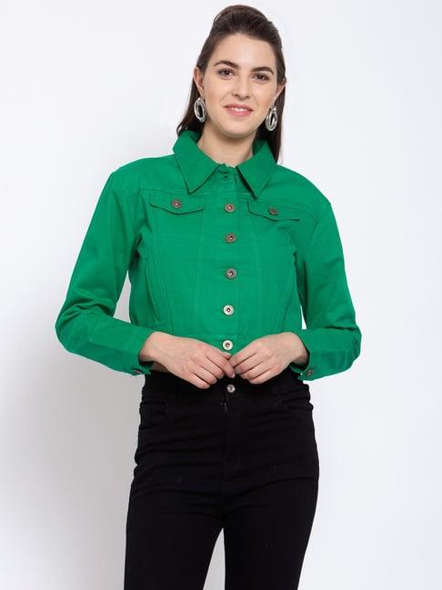 style quotient green full sleeves cropped jacket