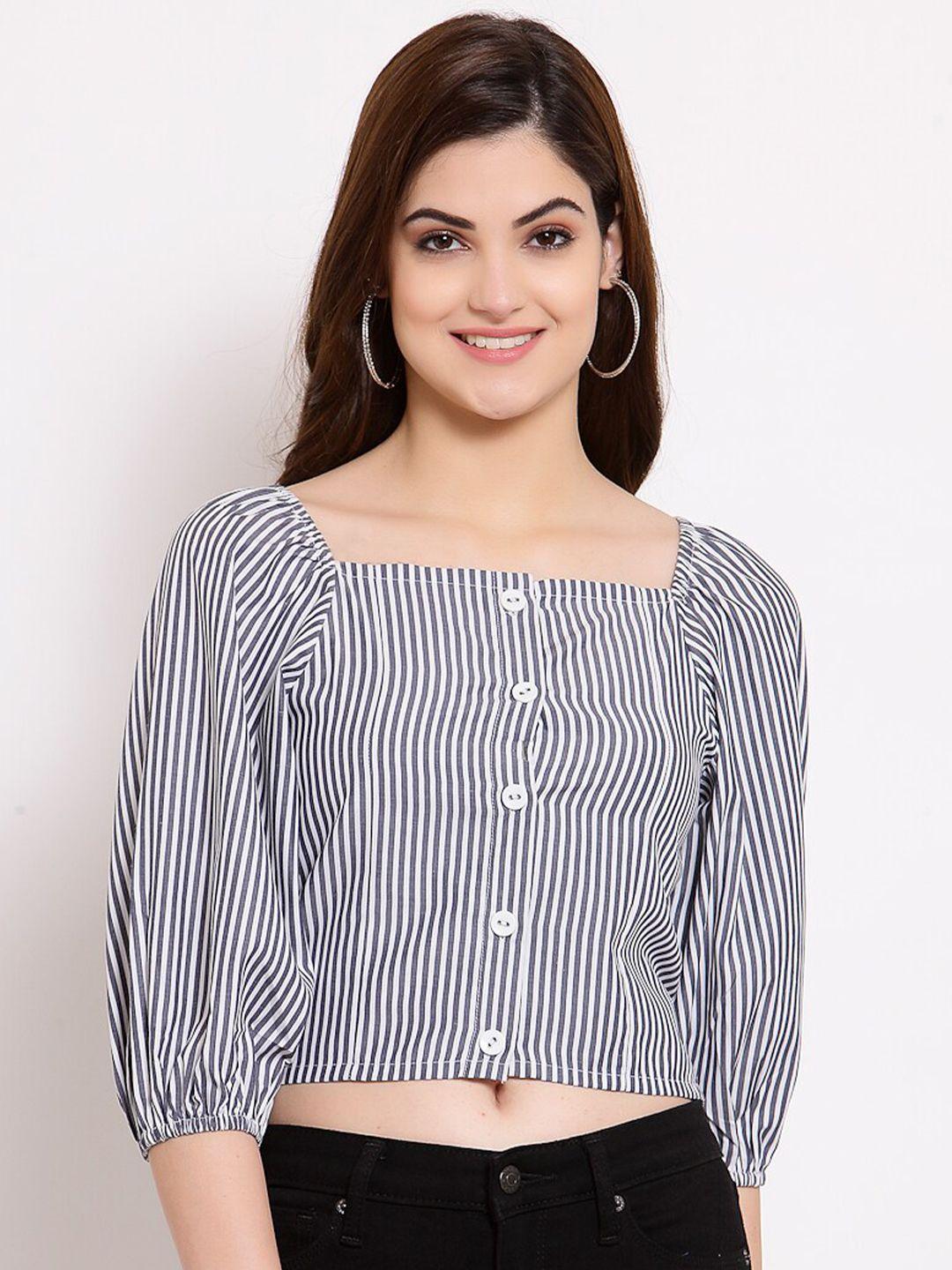 style quotient grey & white striped regular crop top