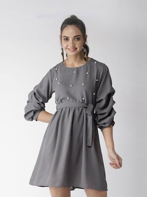 style quotient grey embellished skater dress