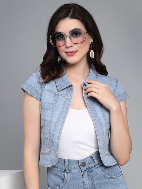 style quotient light blue cotton  crop shrug