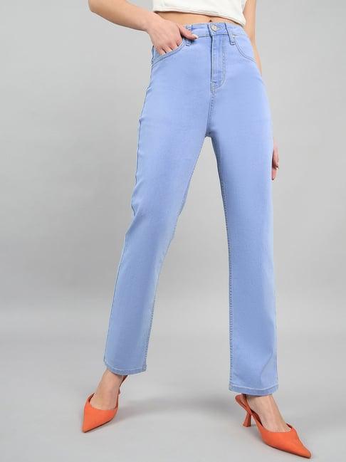 style quotient light blue cotton straight fit high rise jeans
