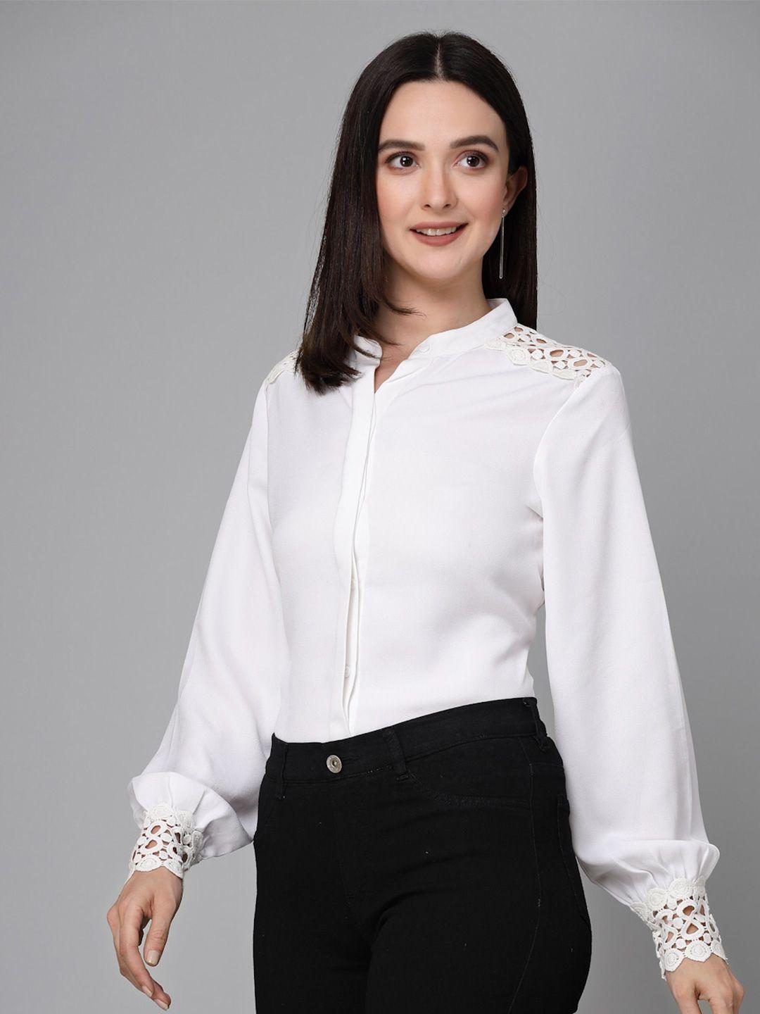 style quotient mandarin collar cuffed sleeves cut out detail shirt style top