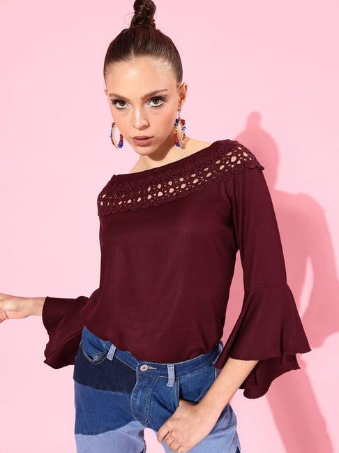 style quotient maroon embroidered top