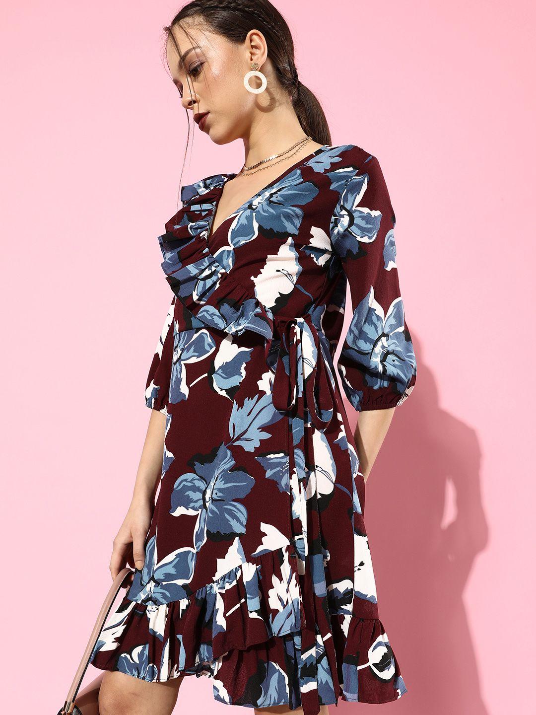 style quotient maroon floral ruffled dress