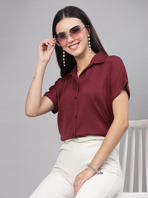 style quotient maroon regular fit formal shirt