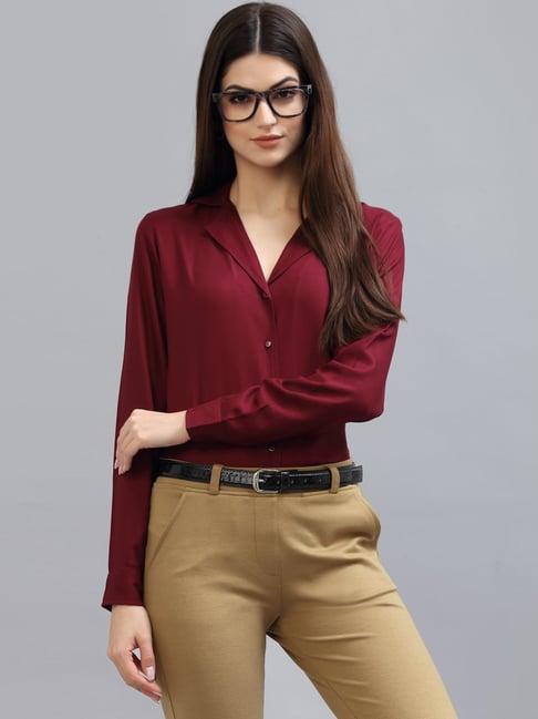 style quotient maroon regular fit shirt