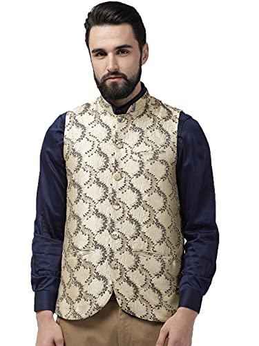 style quotient men beige and navy blue woven design nehru jacket (aw19sqkulture_nybg-s)