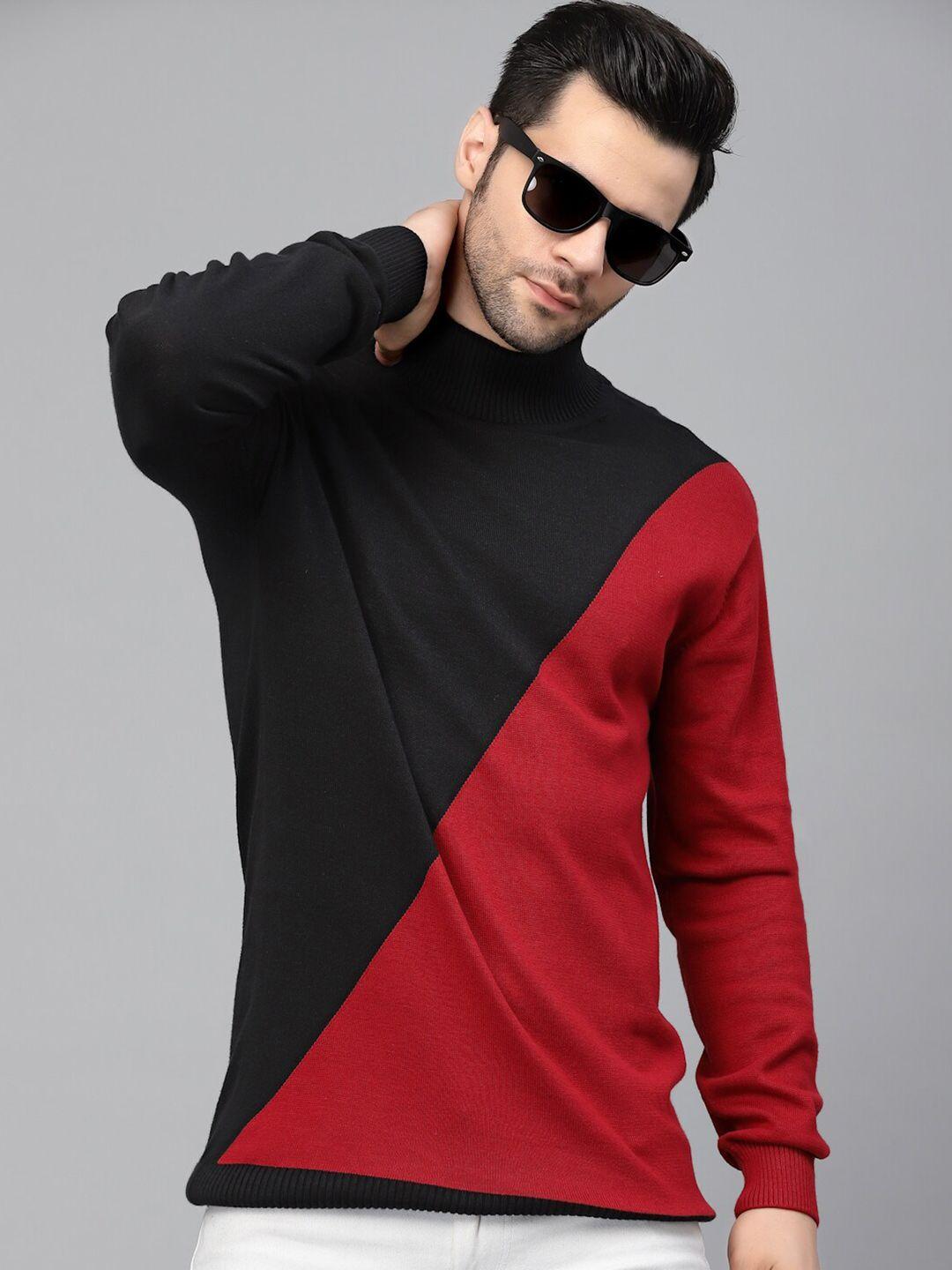 style quotient men black & red colourblocked cotton sweatshirt