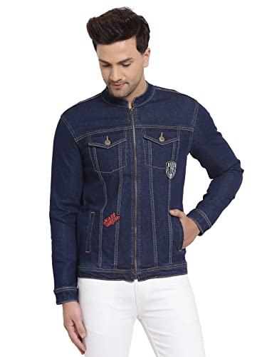 style quotient men blue washed denim jacket with patchwork(aw21sqharleyrebel_dnb-l)