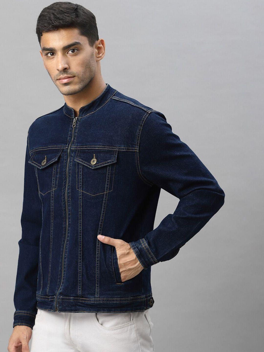 style quotient men blue washed denim jacket