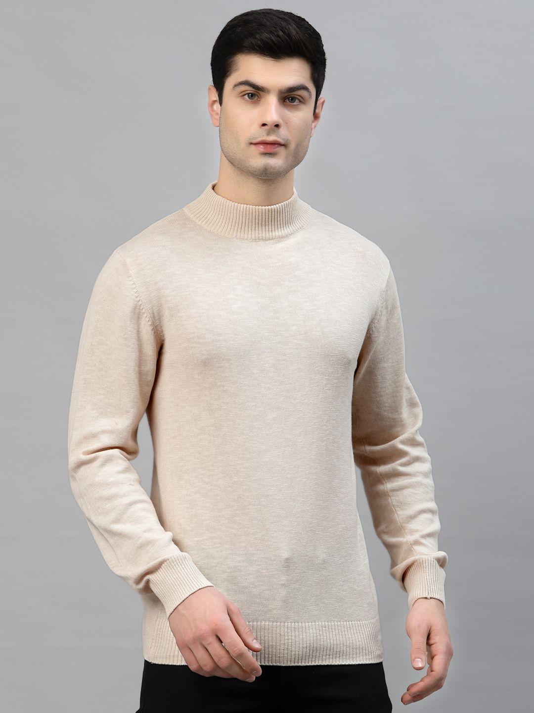 style quotient men cream-coloured solid sweaters