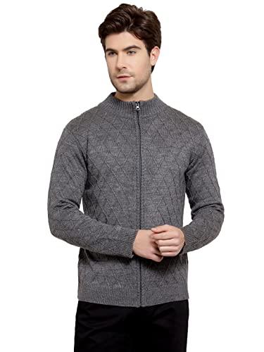 style quotient men grey self designed acrylic cardigan sweater(aw21sqleo_gr-s)