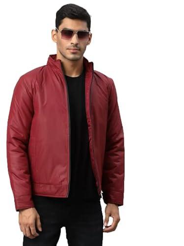 style quotient men maroon biker jacket