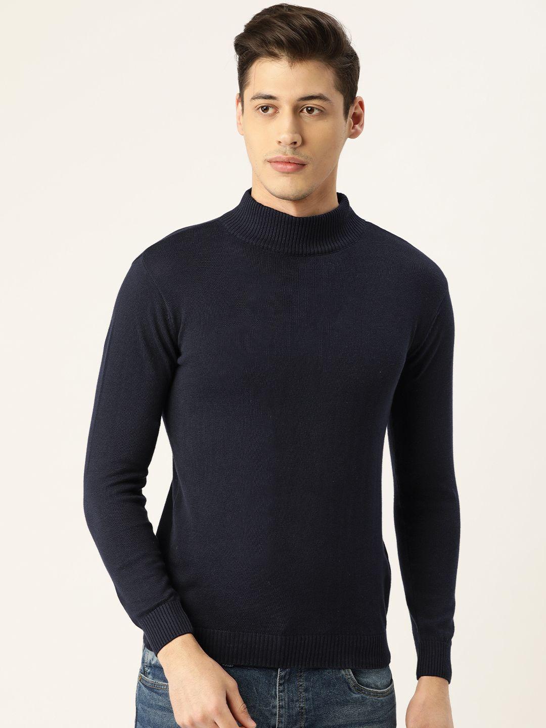 style quotient men navy blue solid pullover sweater