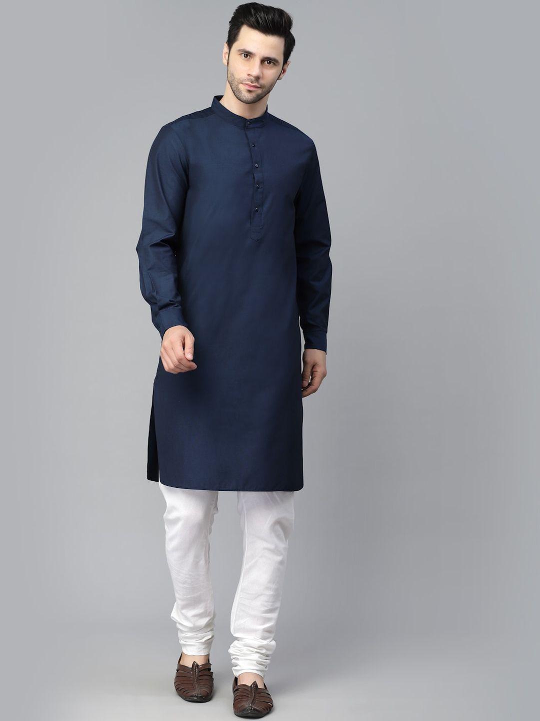 style quotient men navy blue thread work pathani kurta