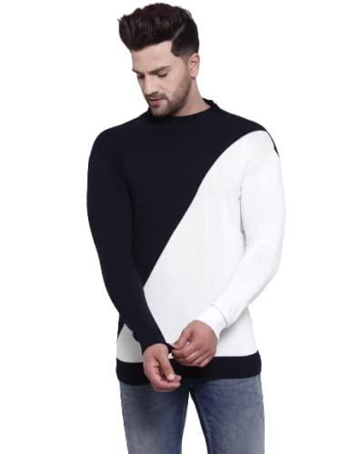 style quotient men navy blue white colourblocked pullover sweater (ss21tsvsqjude_nb-s)