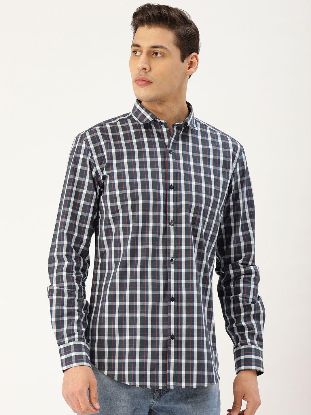 style quotient men teal green & grey checked smart shirt