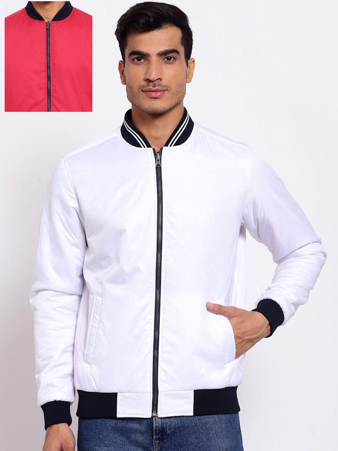 style quotient men white & coral reversible outdoor varsity jacket