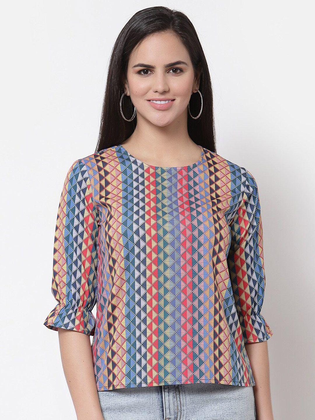 style quotient multicoloured geometric print crepe top