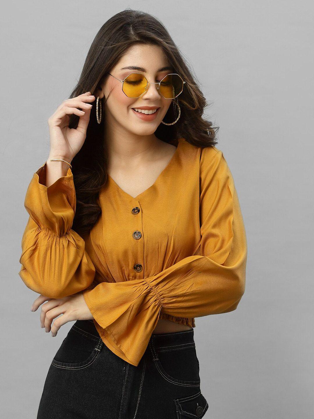 style quotient mustard yellow solid crop top