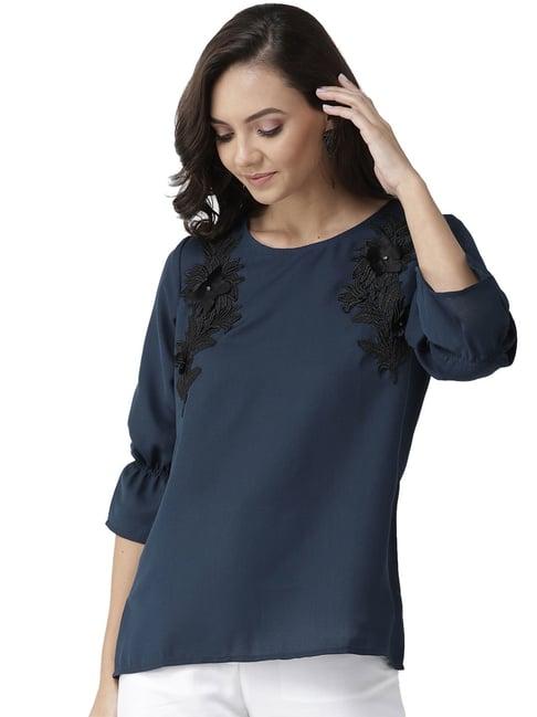 style quotient navy embroidered top