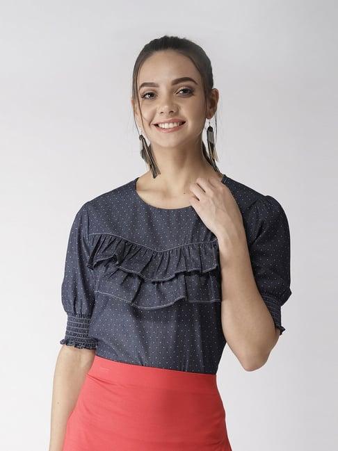 style quotient navy polka dot top