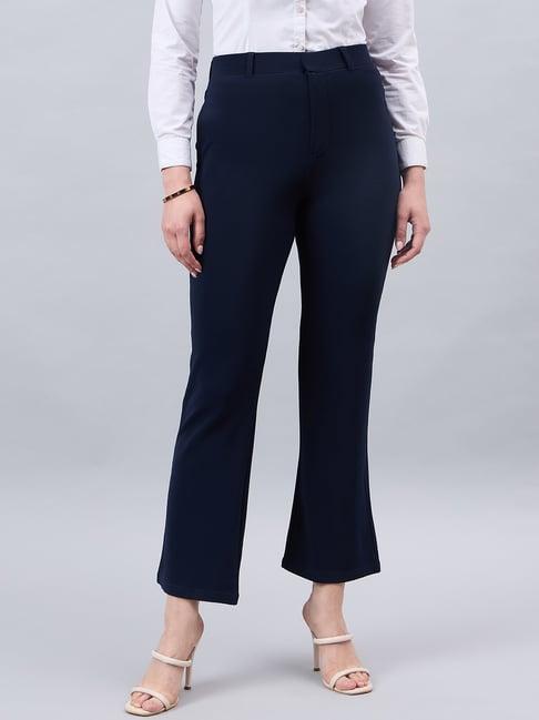 style quotient navy polyester flared fit trousers