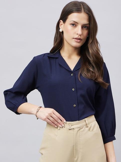 style quotient navy regular fit shirt