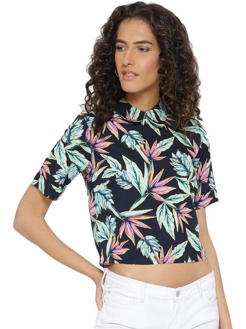 style quotient navy tropical pattern crop top