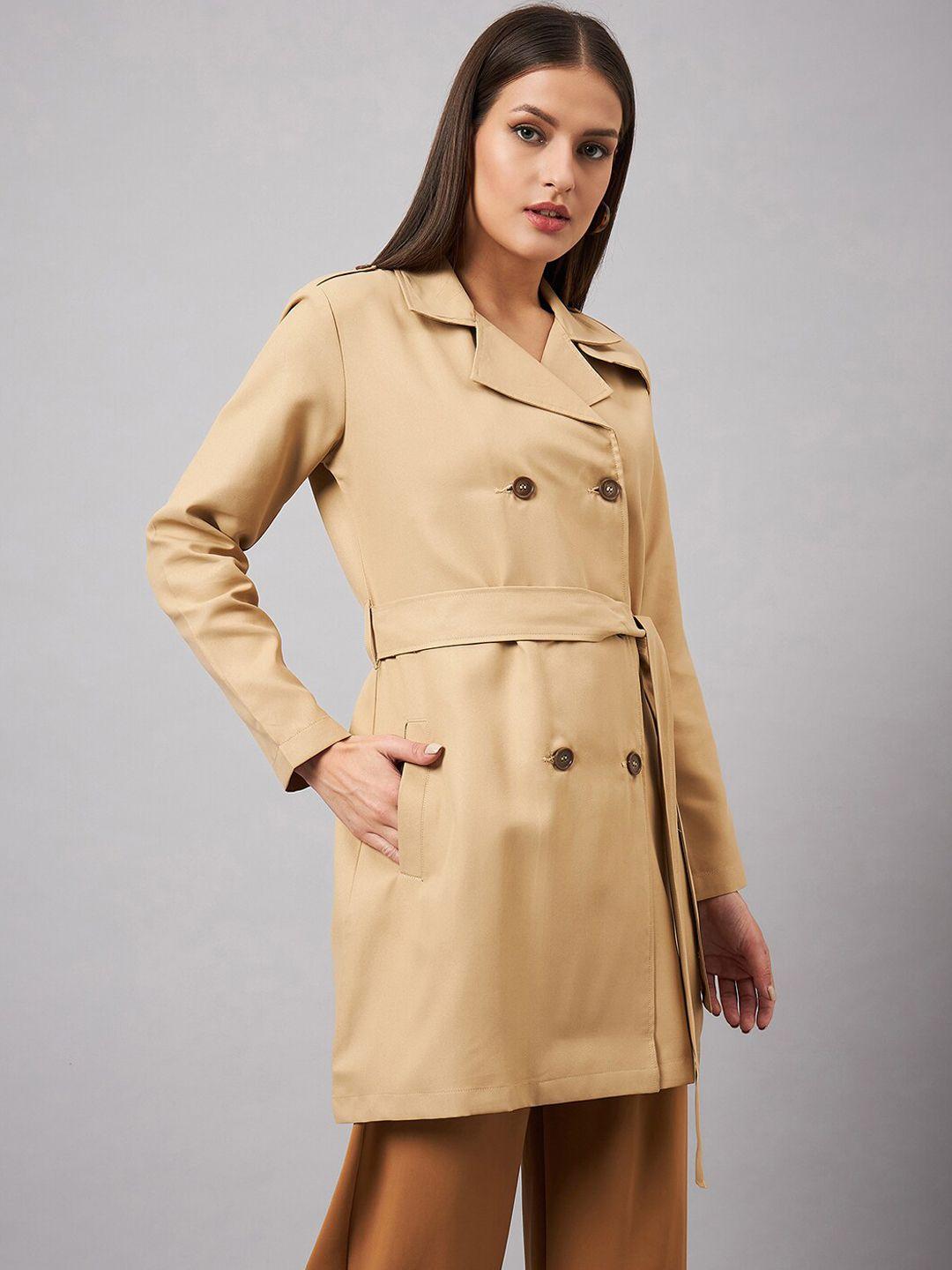 style quotient notched lapel collar double-breasted trench coat