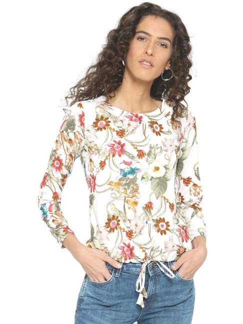 style quotient off-white & rust floral print top