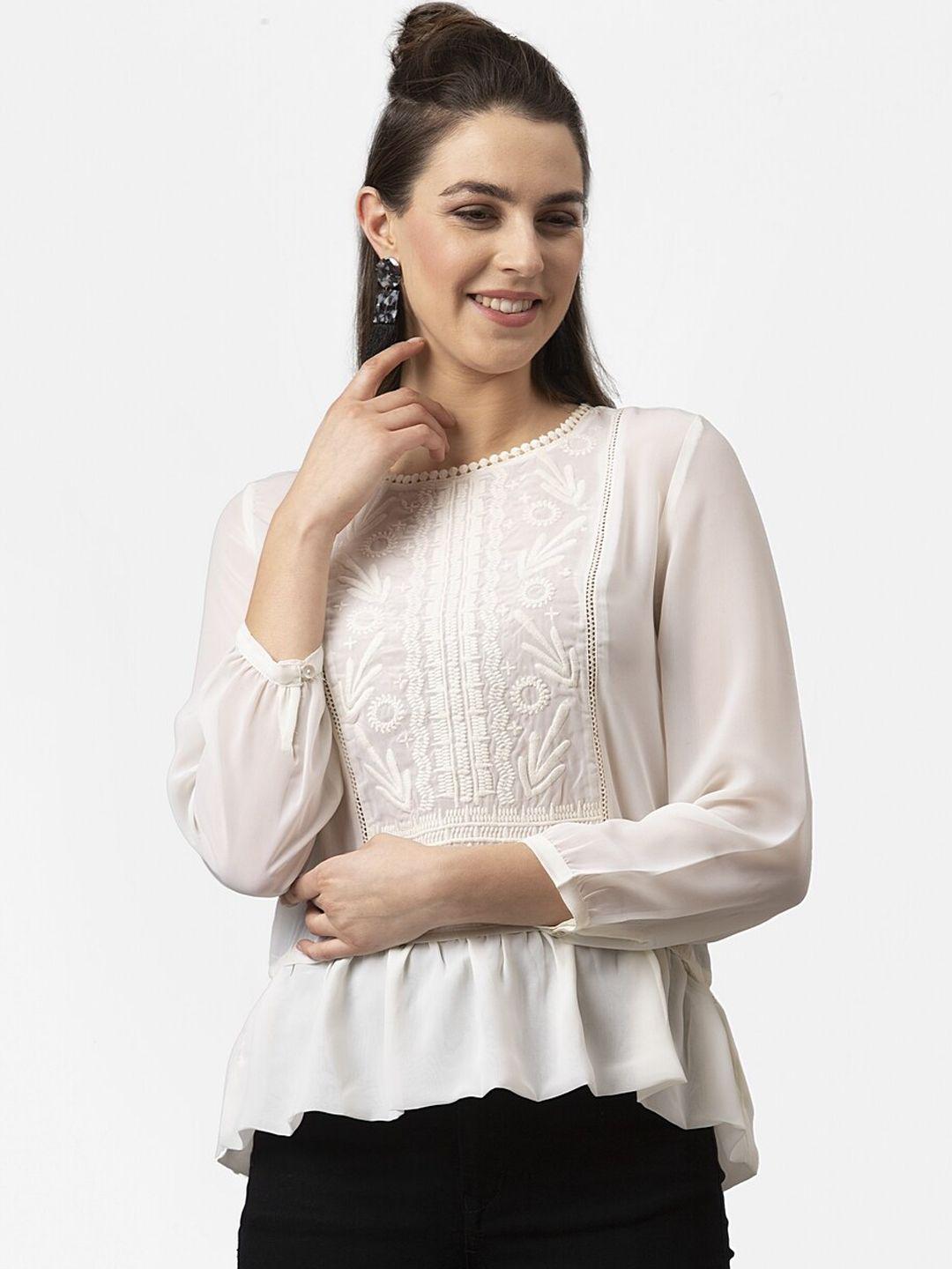 style quotient off white embroidered peplum top