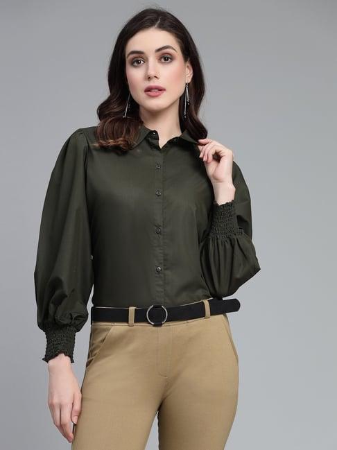 style quotient olive regular fit formal shirt