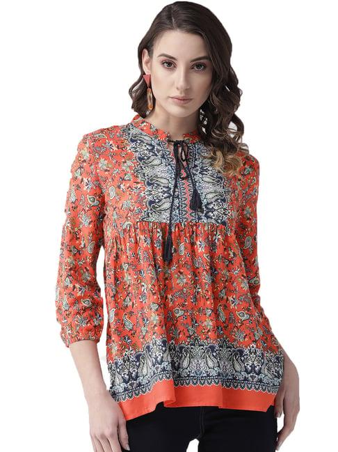 style quotient orange floral print top