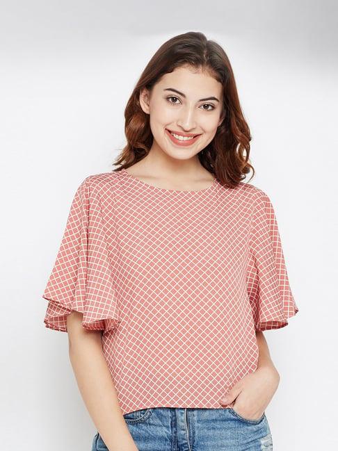 style quotient peach chequered top