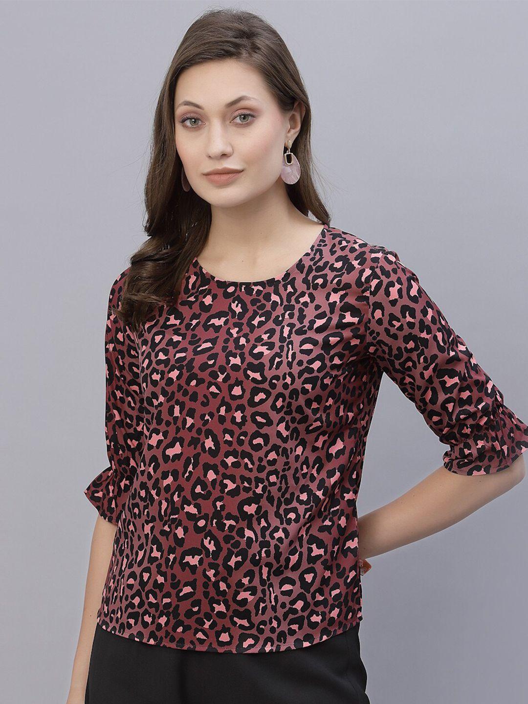 style quotient pink & black animal print crepe top