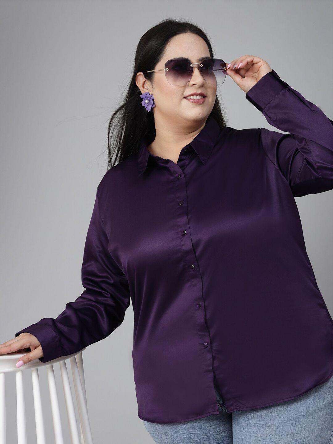 style quotient plus size smart satin casual shirt