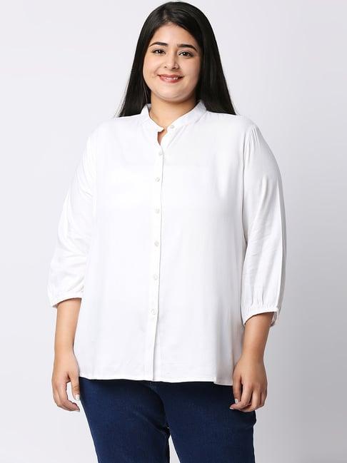 style quotient plus women solid white viscose rayon formal shirt